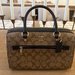 Coach Brown and Black Satchel with Signature Monogram